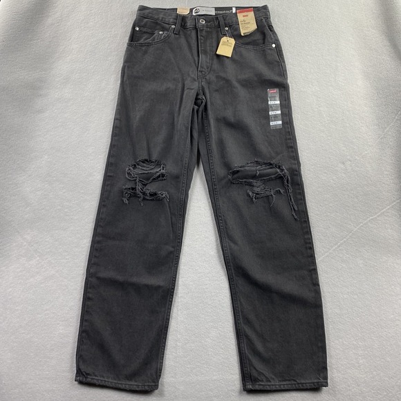 Levis Silvertab Jeans Womens 30x31 Black  Pants Baggy Straight Leg Distressed - Picture 1 of 14